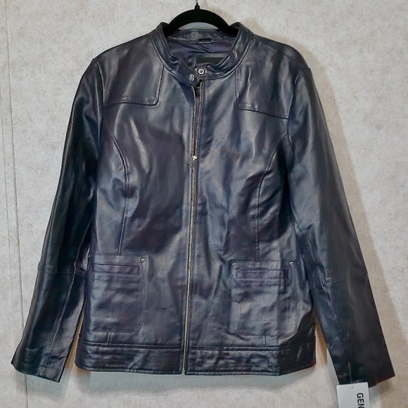 NWT MetroStyle Deep Purple Genuine Leather Woman’s Jacket, w/ Purple Lining Sz16 - Picture 1 of 6